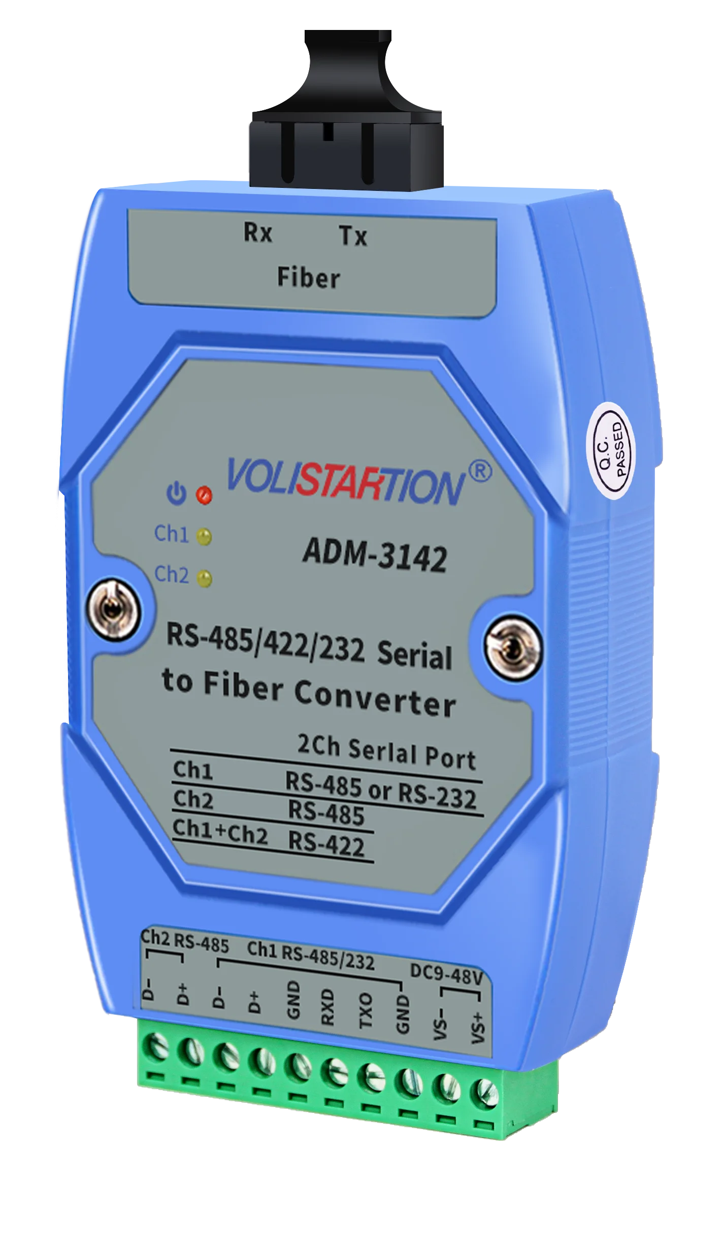 ADM-3142 2CH RS485 to Fiber Optic Transceiver Bidirectional Optical Transceiver Industrial 24V Rail Serial SC Port