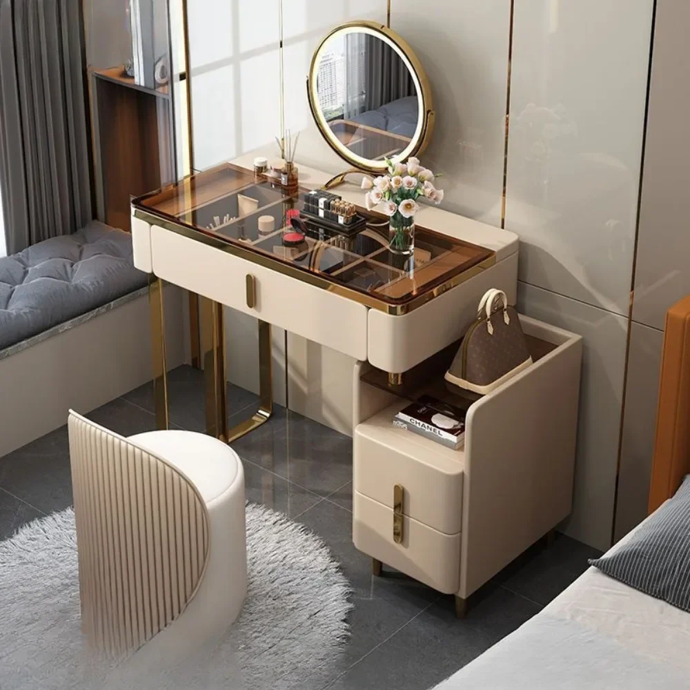 

High-quality dressing table modern simple and luxurious glass small bedroom full solid wood makeup table storage