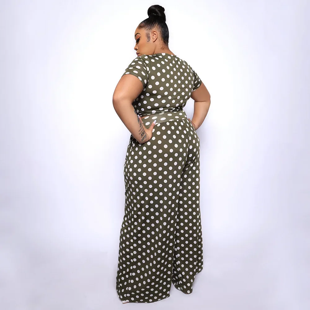 XL-4XL Plus Size Pant Suits Fashion Women Clothing 2024 African Summer Dot Short Sleeve Casual Two Piece Sets Dropshipping