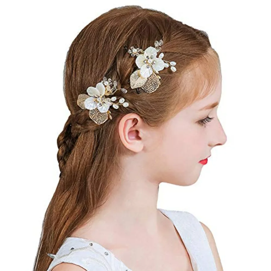 

Wedding Flower Girl Hair Pins Bride Pearl Hair Pcs Crystals Hair Clips Bridal Hair Accessories for Women and Girls Pack of 2 Go