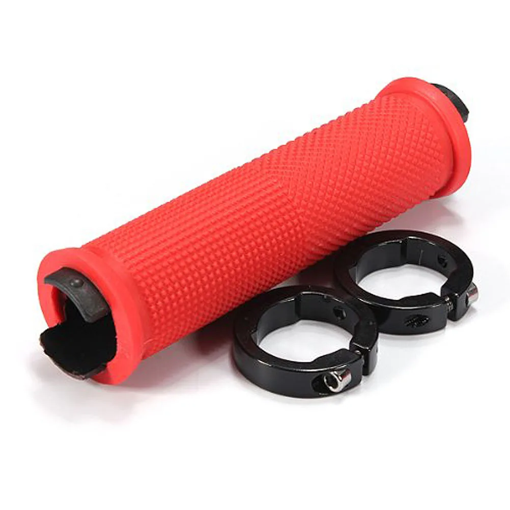 

2pcs Red Rubber Handlebar Grips 12Cm Non-Slip For Mountain Road Bike Folding Bike Aluminum Alloy Core Cycling