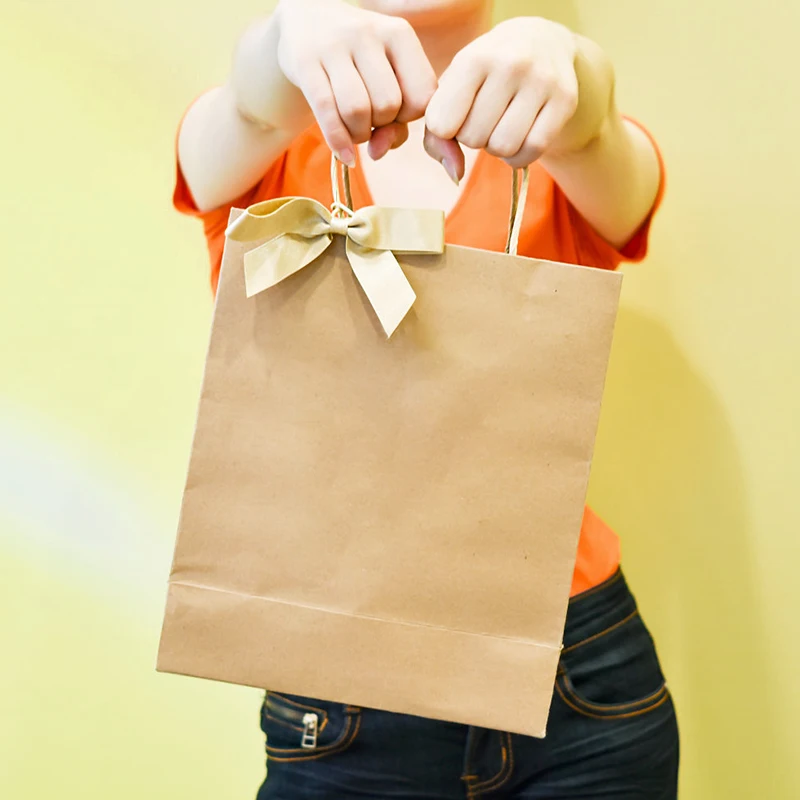 5Pcs Large Kraft Paper Gift Bags Vegetable Fruit Candy Packing Bag Birthday Wedding Gift For Guest Home Storage Supplies