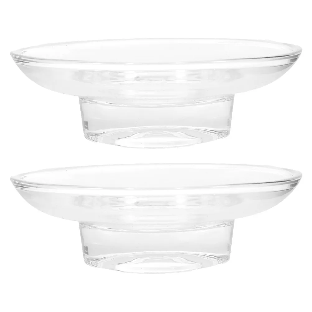 2Pcs Clear Glass Soap Dish Round Minimalist Tray for Bathroom Countertop Shower Kitchen Soap Bar Holder Jewelry Earring Necklace