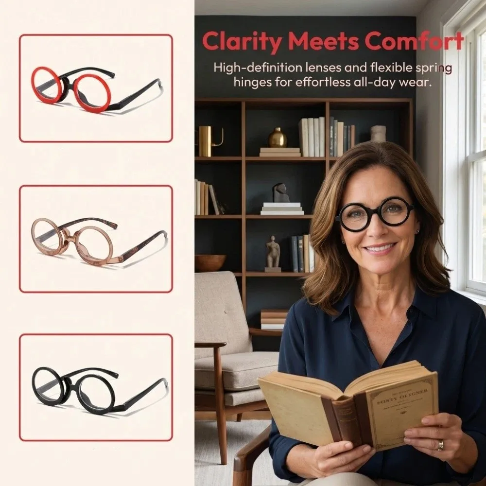 Reversible Makeup Reading Glasses Spring Foot Flip Cover Presbyopia Eyewear Hands-Free Portable Flip Makeup Reading Eyewear