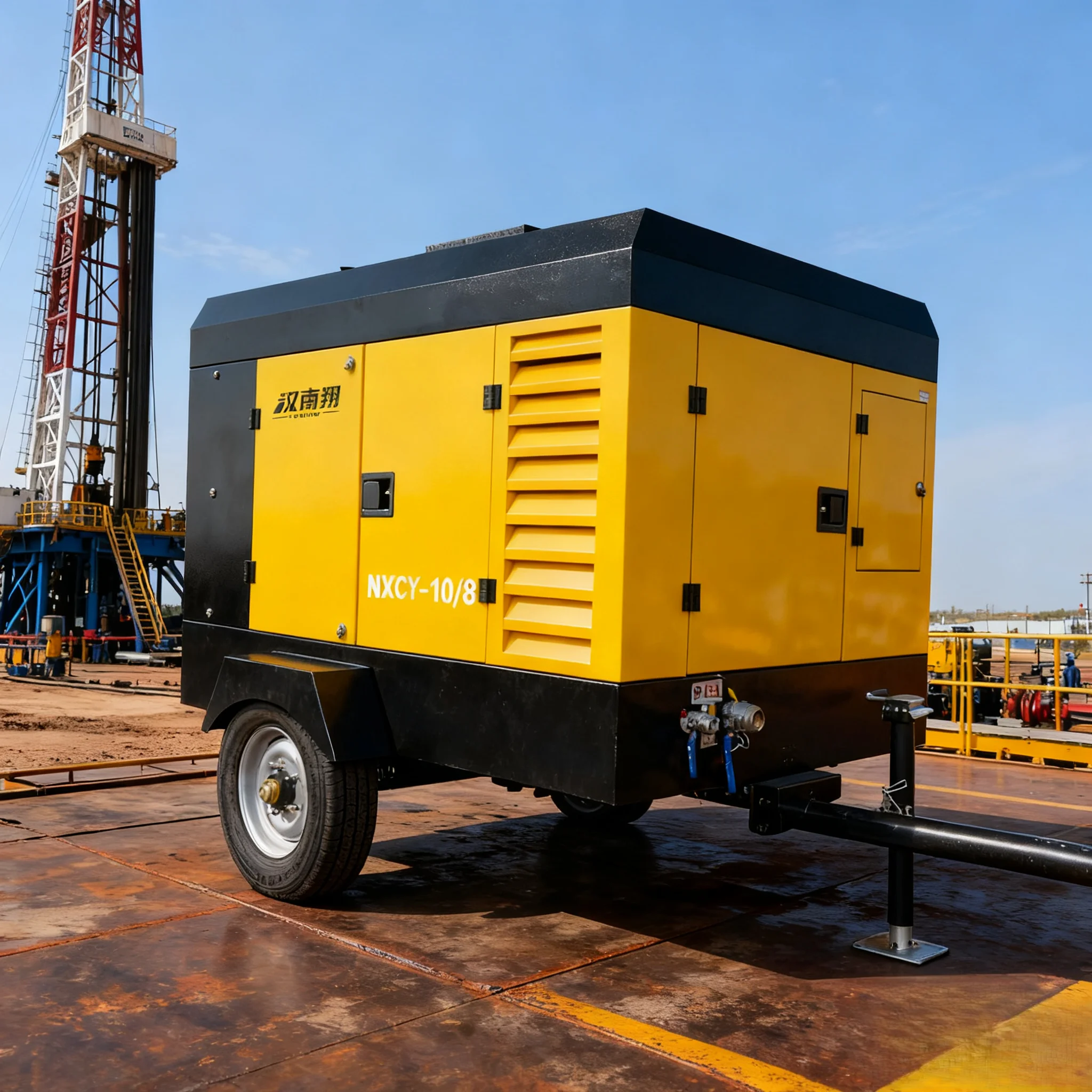 Portable Diesel Screw Air Compressor 88kw 8bar Pull Behind Air Compressor for Water Well Drilling Rig Mining  Powerful