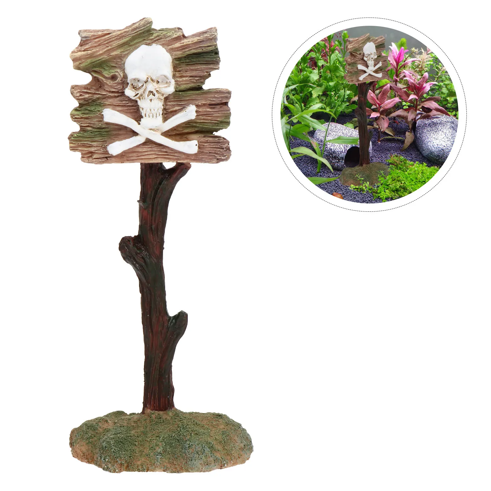 

Декоративное украшение для аквариума в форме черепа из смолы с дизайном знака «Осторожно» для создания креативного подводного пространства, укрытие для рыб