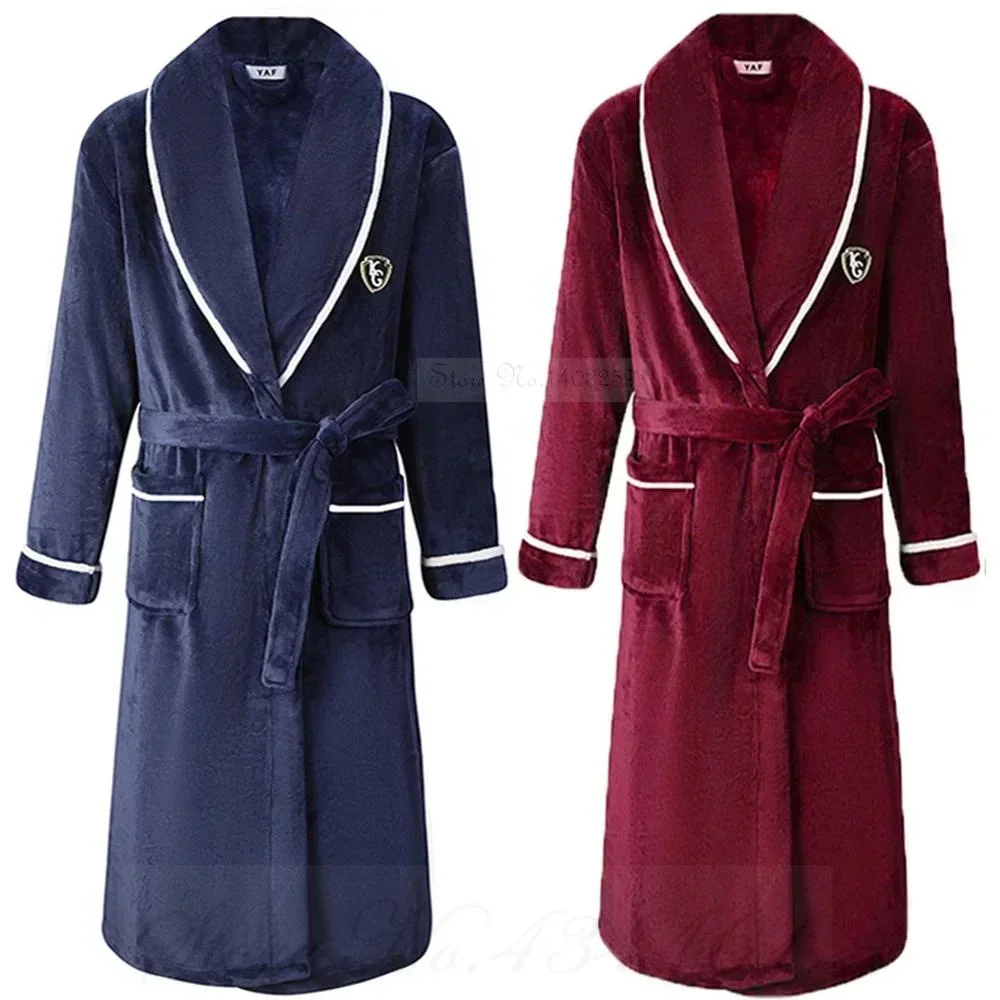 PLUS SIZE Flannel Men Robe Lounge Wear Thicken Warm Coral Fleece Sleepwear Nightwear Lingerie Loose Bathrobe Gown Home Clothes