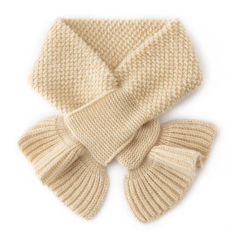 

French Style Light Luxury 100% Cashmere Scarf For Women Cross Perforated Knitted Warm Neck Protection Small Scarf Versatile
