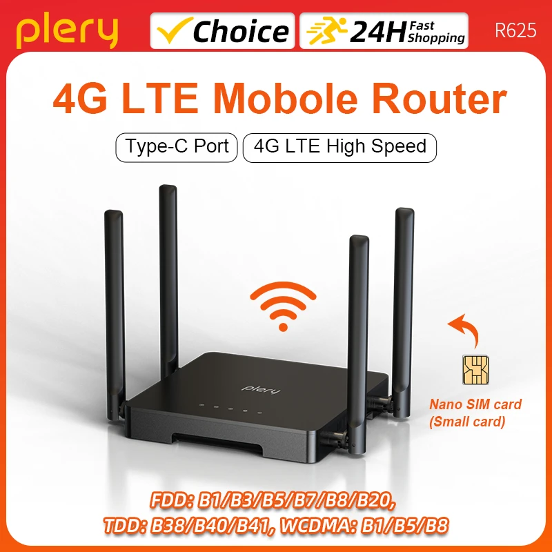 

Plery WIFI4 300Mbps 4G LTE Router 2.4G/5.8G WiFi Routers 2*LAN Ports 4G Router Nano SIM Card For Home/Travel 4*5dBi Antennas
