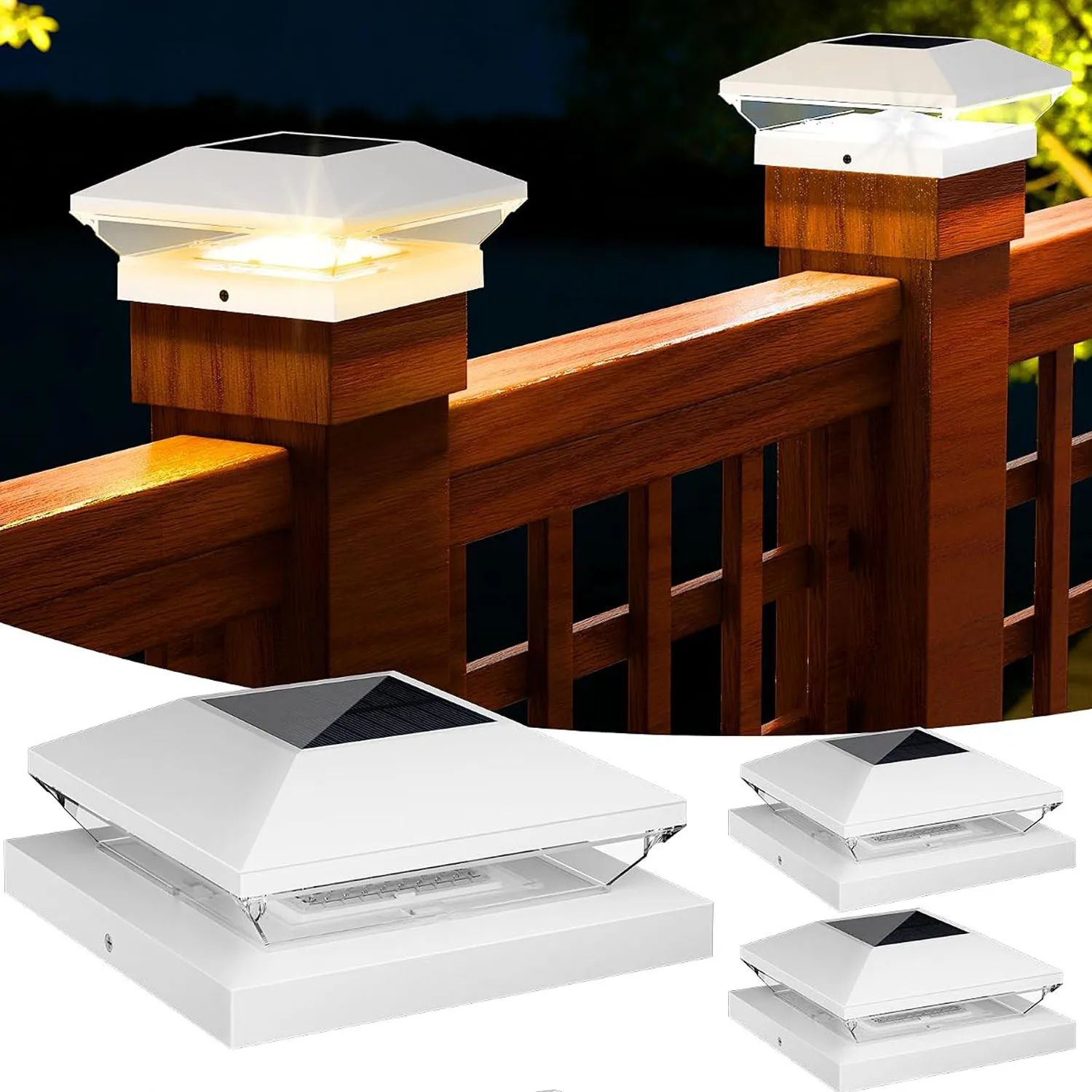 Solar Post Cap Lights Outdoor Garden Waterproof Solar Post Lights Fence Post Light for 4x4 5x5 Vinyl/Wooden Posts Porch Patio