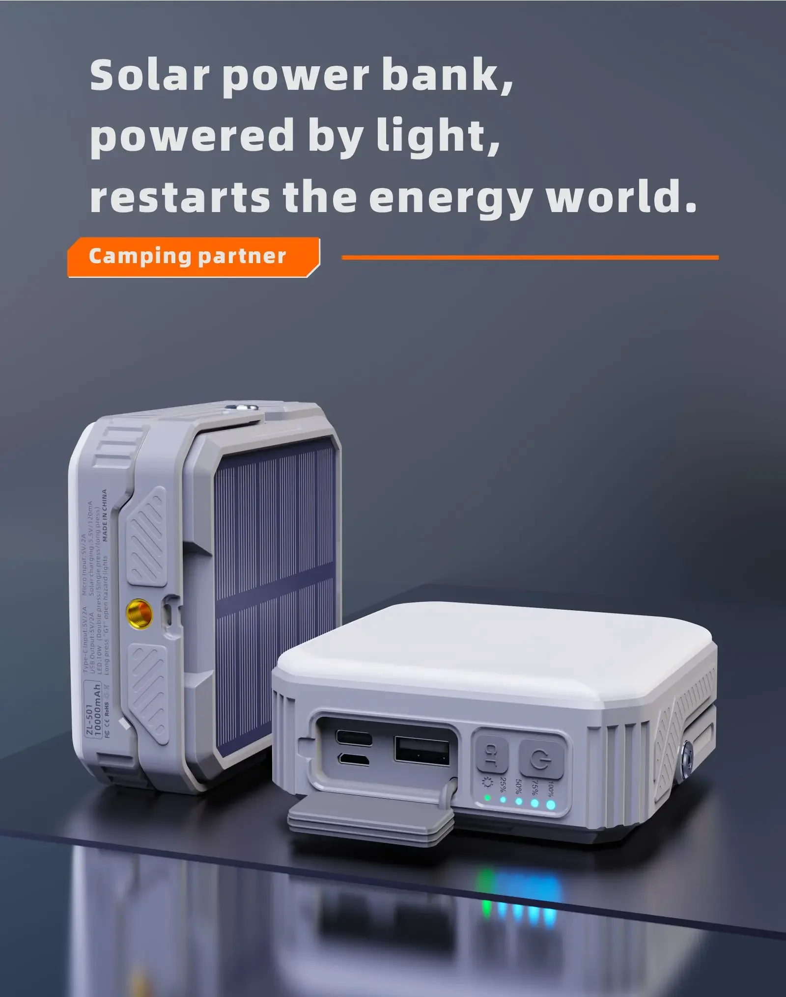 

10000 мАч солнечный аккумулятор для кемпинга, зарядка Powerbank, внешний аккумулятор, портативное зарядное устройство, запасная батарея для iphone Samsung