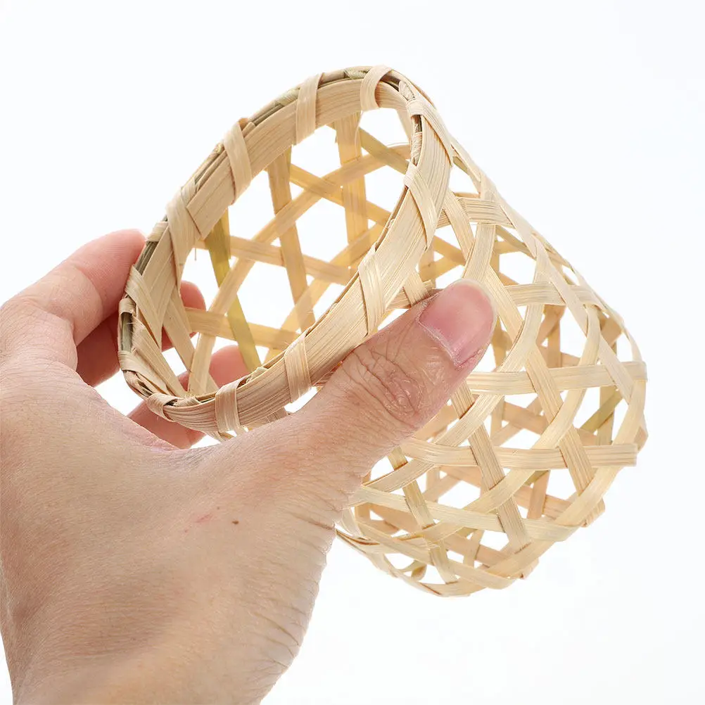 6Pcs Eco Friendly Bamboo Tealight Basket Holder Woven Candlestick Holder Decorative Table Decor Centerpiece Vintage Home