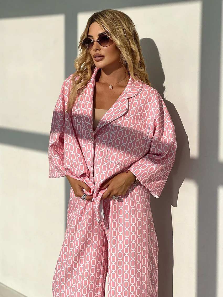 Marthaqiqi Fashion Printing Female Nightwear Suit Sexy Turn-Down Collar Nightgowns Long Sleeve Pajamas Pants Women Sleepwear Set