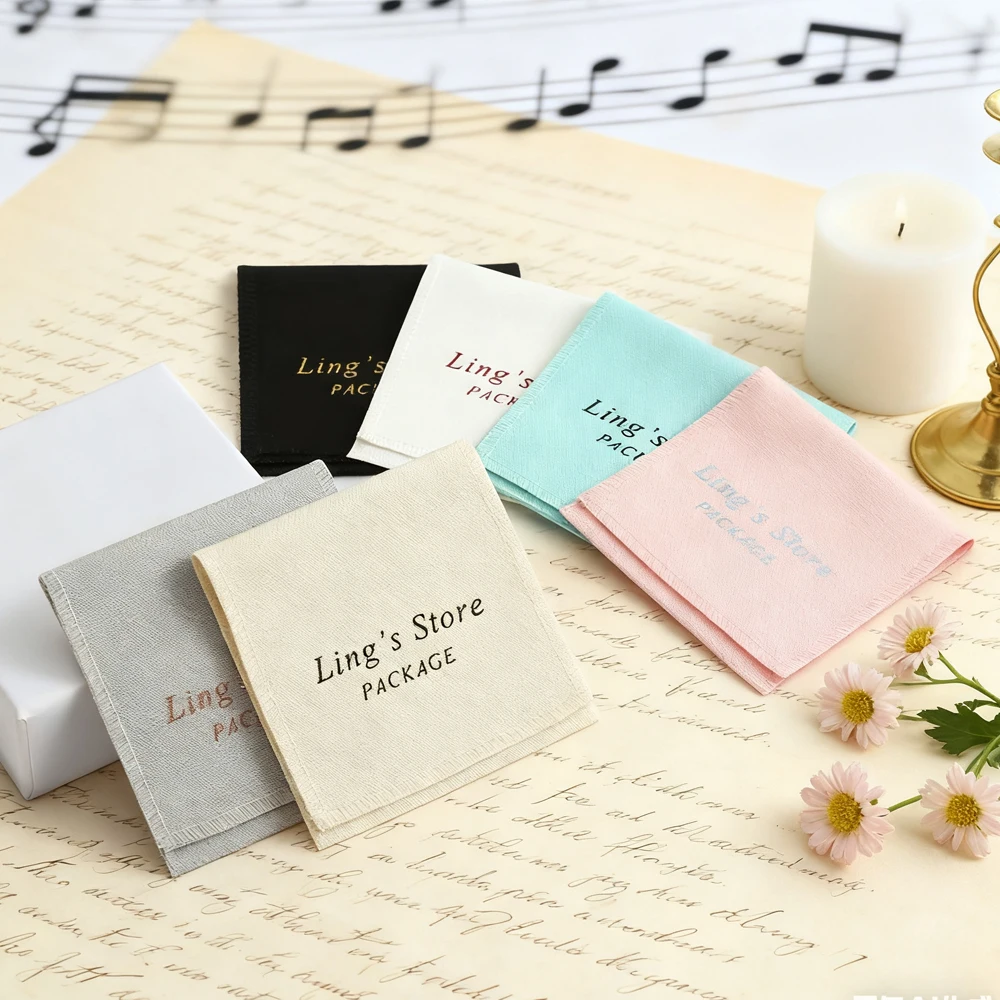 50pcs Small Cotton Purse Pouches Custom Logo Jewellery Travel Gift Drawstring Pocket Jewelry Ring Envelope Organizer Storage Bag