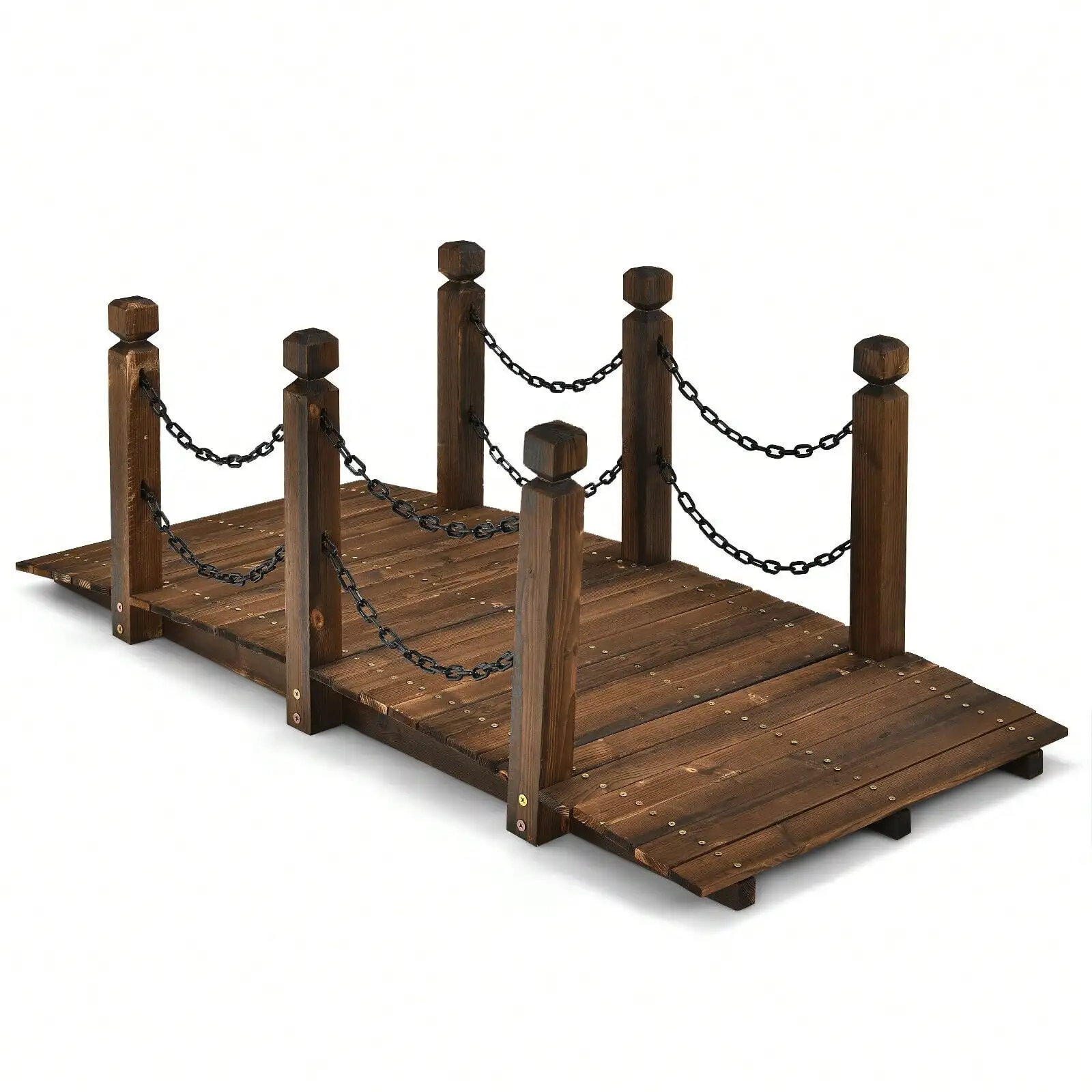 

5 ft Garden Bridge Arc Footbridge Stained Finish Walkway w/Rails