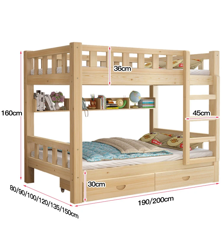 Durable Kindergarten Wooden Bunk Bed Children Double Wooden Bed With Bookshelfpromote sales