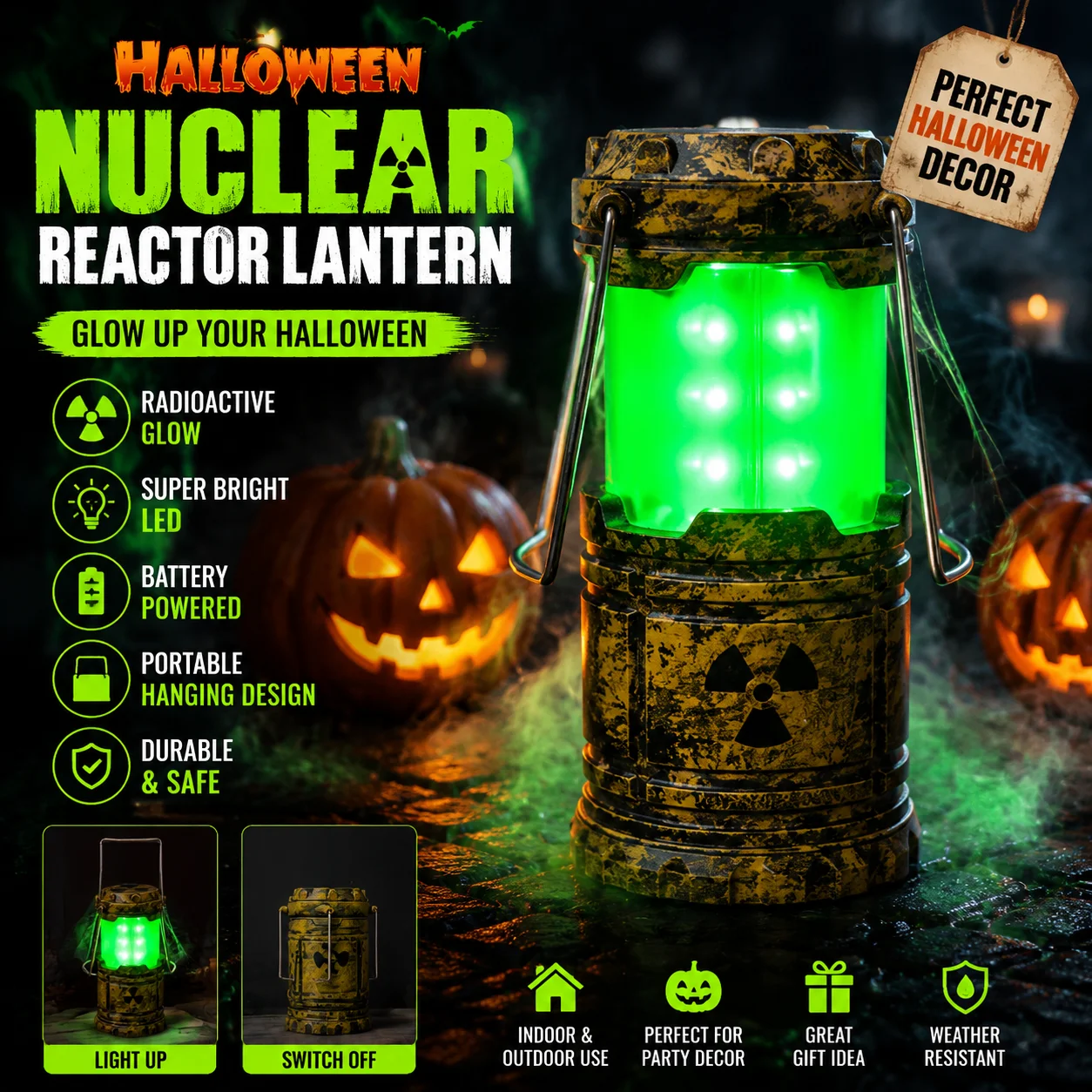 Nuclear Radiation Barrel Mini Lantern Green LED Night Light Post Apocalyptic Horror Lamp Halloween Prank Party Decor Gift
