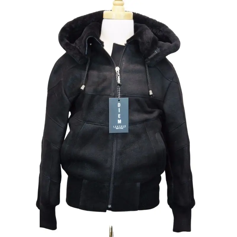 Kids Clothes Leather Sheepskin Boy Jacket Black Coat