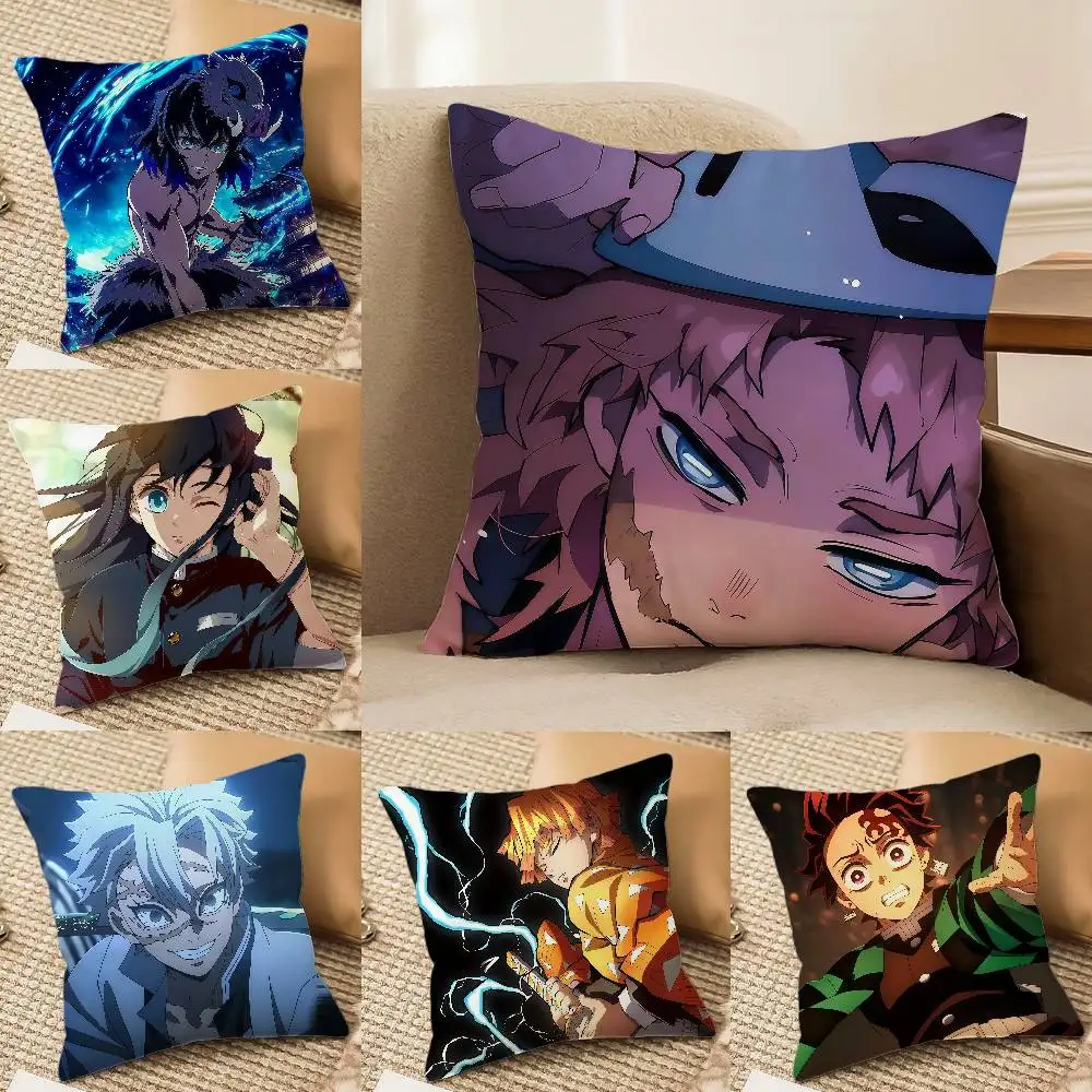 Demon Slayer Kanroji Mitsuri Anime Plush Pillow Cover Soft Short Plush Cushion Cover For Sofa Bedroom Home Decor Gift Decoration