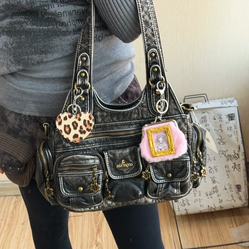 Designer-Marke Retro Motorrad-Tasche Damen Mehrtaschen-Schultertasche Große Kapazität Crossbody-Taschen für Frauen Bestseller – Detail 5