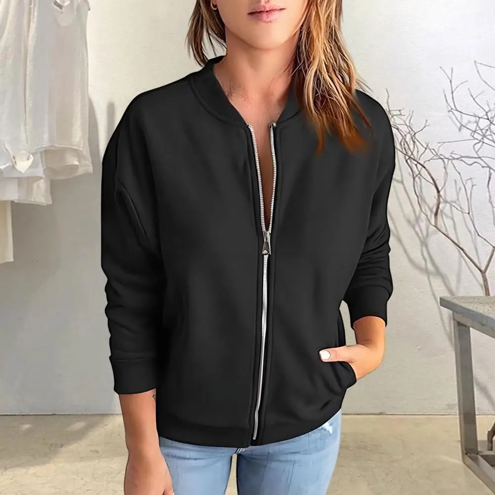 

Women Polyester Jacket Women Jacket Stylish Women's Full Zip Up Jacket with Pockets for Spring Fall Loose Outwear