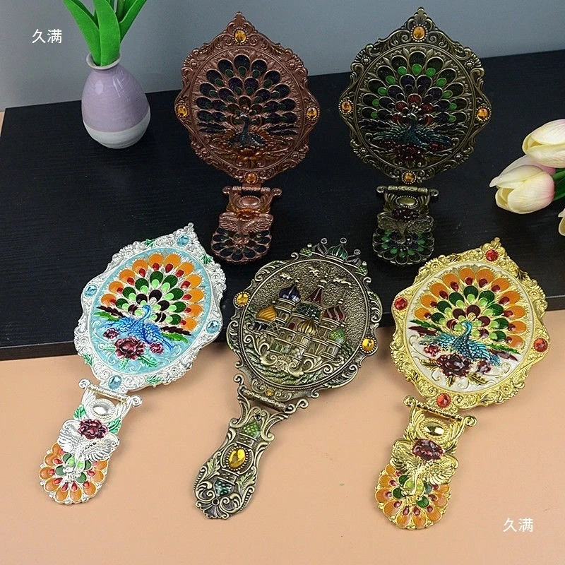 Castelo russo lidar com espelho de maquiagem dobrável portátil europeu vaidade espelho pavão motivo para presente nupcial decoração casa