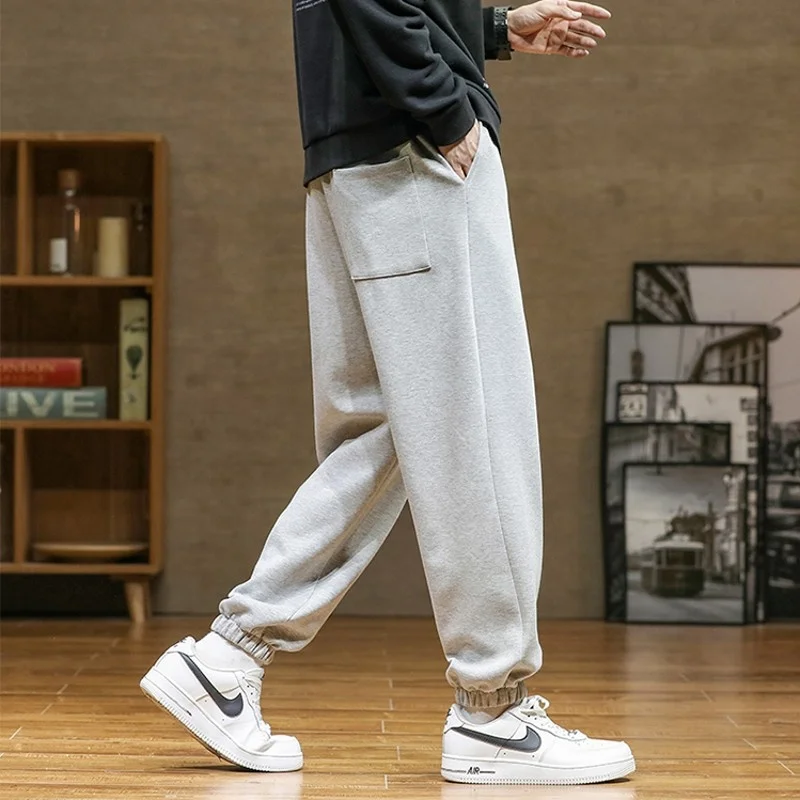 2024 Autumn Casual Sweatpants Men Stretch Joggers Pants Solid Black White Gray Vintage Simple Loose Streetwear College Clothing