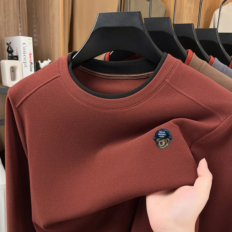 Herren Herbst Neuankunft Langarm O-Ausschnitt T-Shirt Original Einfarbig Bequeme Basis-Oberteile Lässige Vielseitige Herrenbekleidung – Detail 5