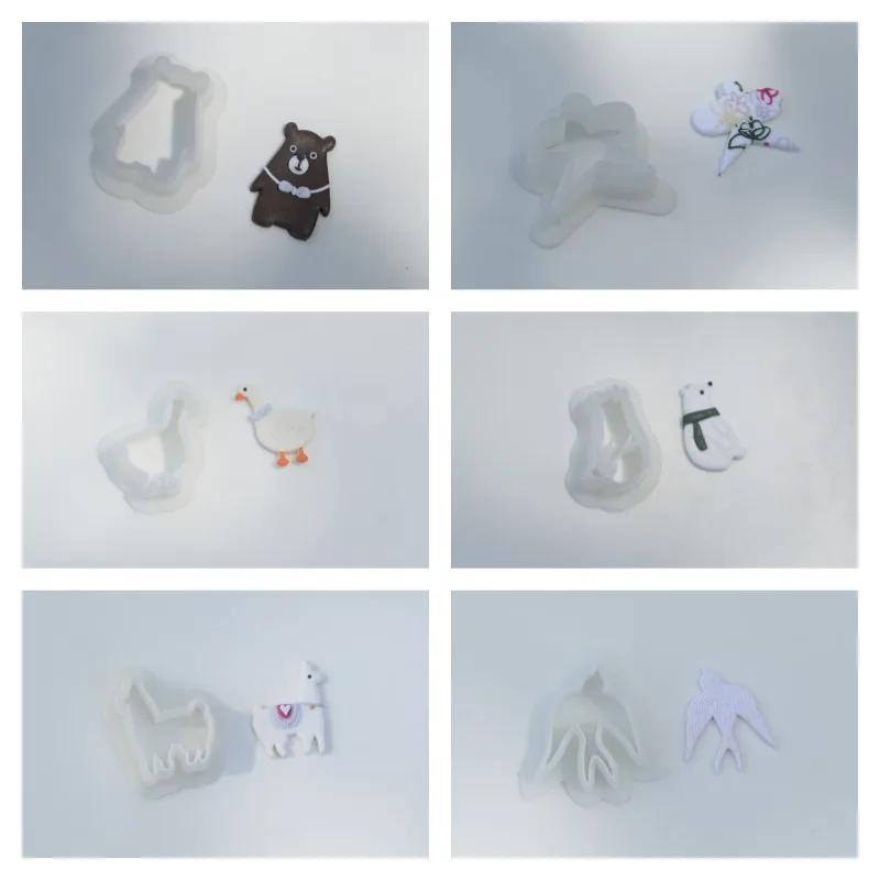 Cute Animals Soft Pottery Polymer Clay Cutter Mold Mini Bear Goose Alpaca Swallow Ceramic Earrings Jewelry Pendant Making Tools