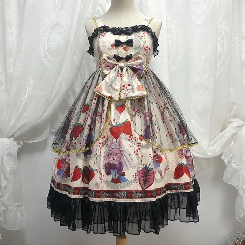 Japanese Lolita JSK Dress Lolita Berry Forest Gothic Dark Vintage Victorian Princess Party Dress Sleeveless Lolita Dress