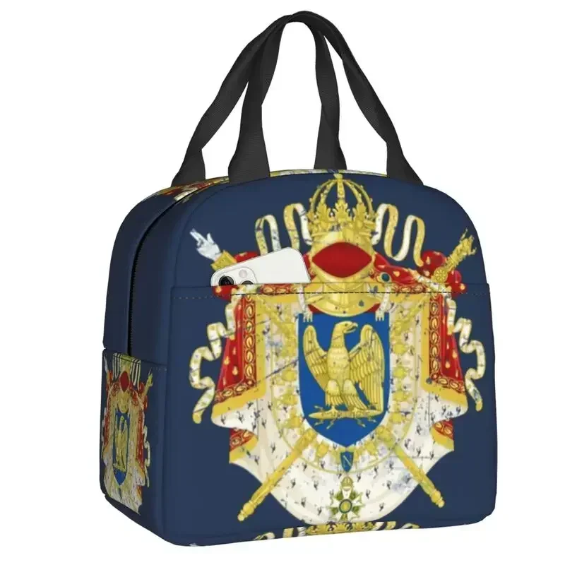 

Fren Empire Napoleon Insulated Lun Bag for Women Leakproof Coat Of Arms of France Thermal Cooler Lun Box Sool Children