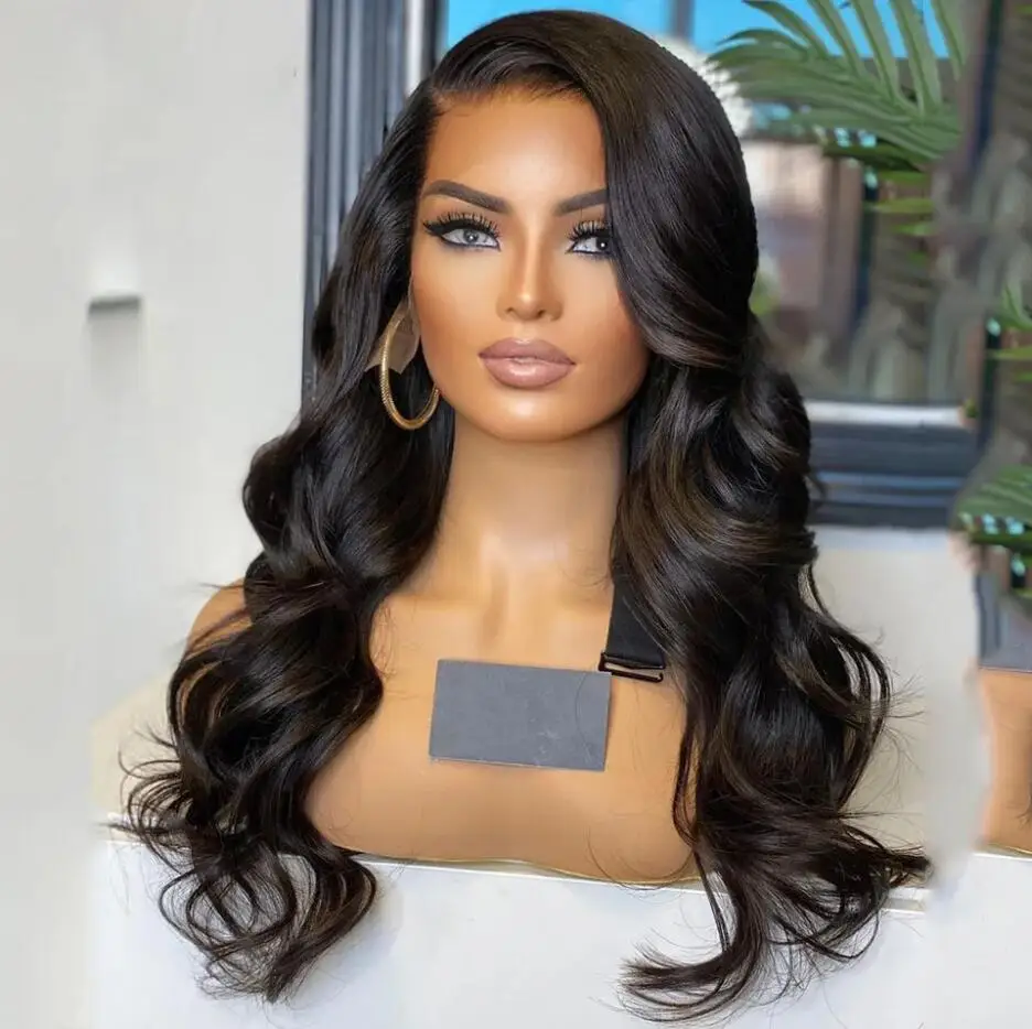 28'' Glueless Soft Black Body Wave 5x5 Silk Base Jewish Human Hair Wig With Baby Hair HD Lace European Hair Preplucked Daily Wig