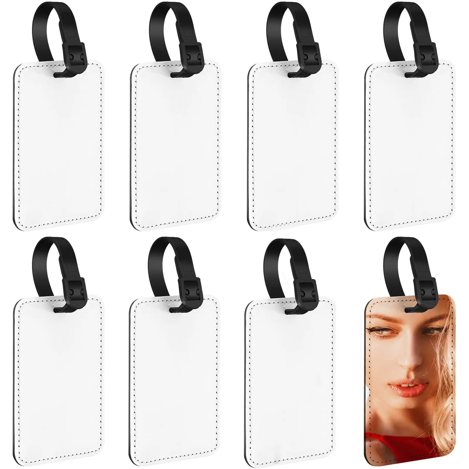 

8Pcs/Set Sublimation Luggage Tags PU Leather Name Tag Blank Suitcase Tags DIY Heat Transfer Bag Tags Business ID Card Holder