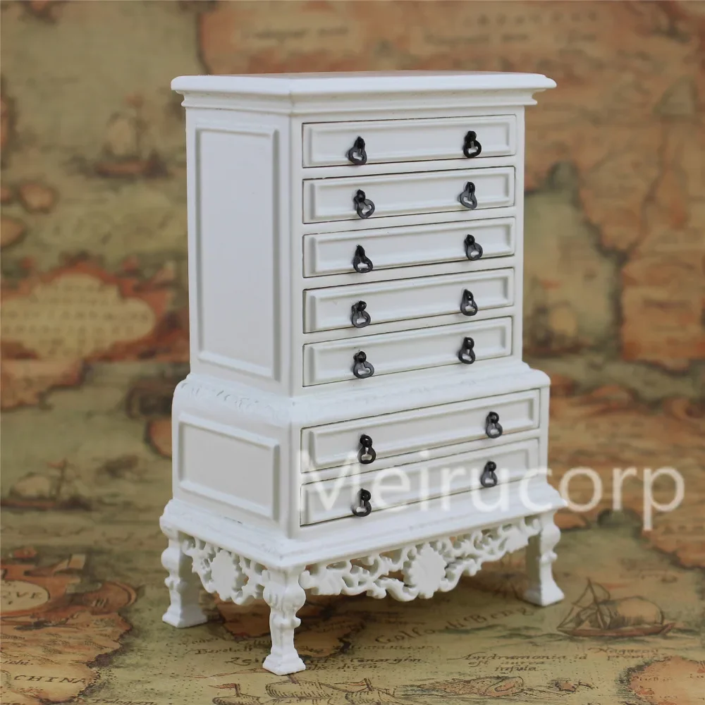 Doll house 1/12 scale miniature furniture white Well handmade Drawer cabinet