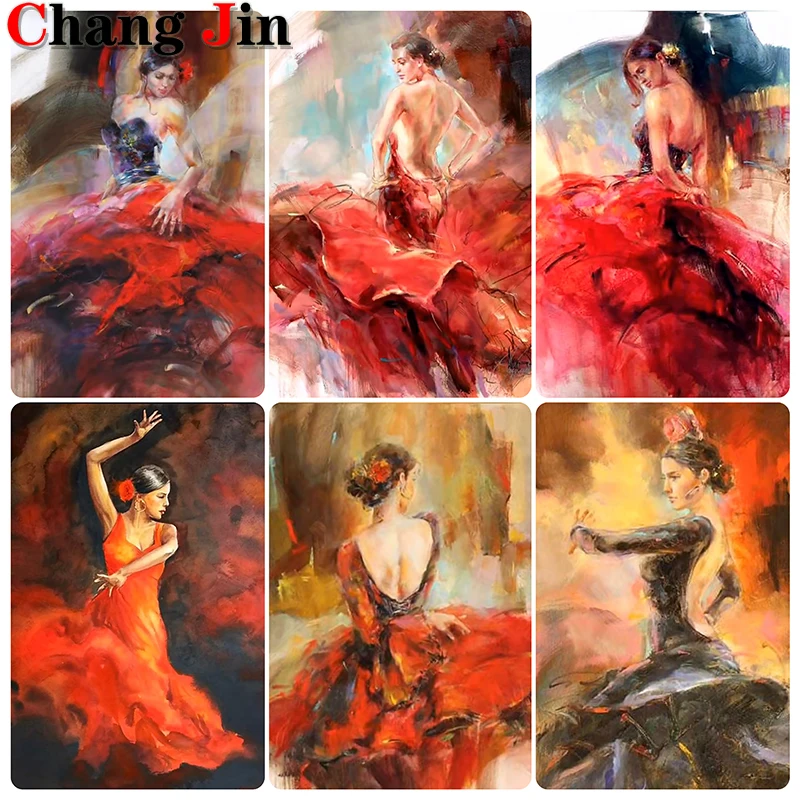 Flamenco Belle Donne In Gonna Rossa Pittura Diamante Fai Da Te Punto Croce Diamante Mosaico Arte Spagnola Ballerino Mosaico Decorazioni Per La Casa