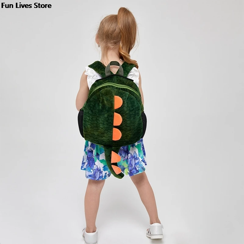 Mochila escolar con capucha de dinosaurio para niños y niñas, morral escolar de felpa suave para jardín de infantes, Invierno