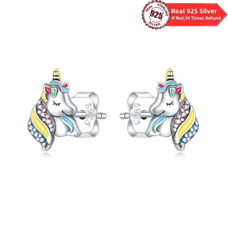 2024 Double Hoop unicorn Earrings Fit Original Charms Diy Fine Jewelry Gift For Women Making Accessories 925 Sterling Silver