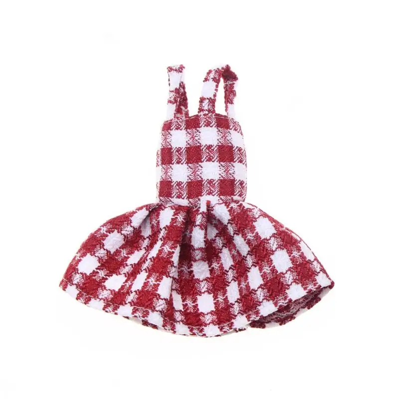 Dollhouse Decorative Christmas Jacquard Plaid Overalls Skirt Doll Outfit