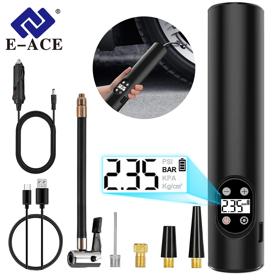 

E-ACE Wireless Inflatable Pump Air Compressor For Bicycle Car Tire Inflator Portable Rechargeable 150PSI Air Pump For Motorcycle