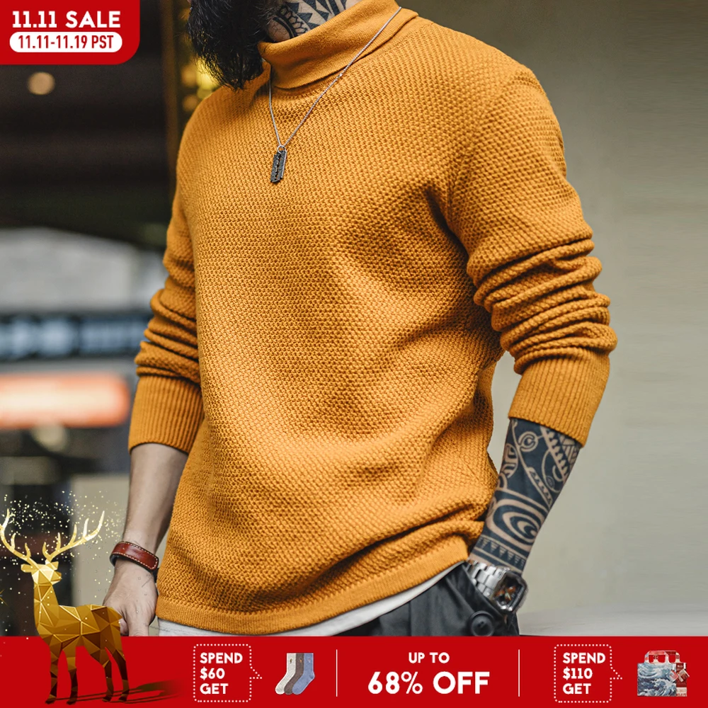 

Maden Новый винтажный вязаный свитер с полуводолазкой, желтый пуловер с базовым слоем, теплая внутренняя одежда для мужчин, осенние и зимние топы