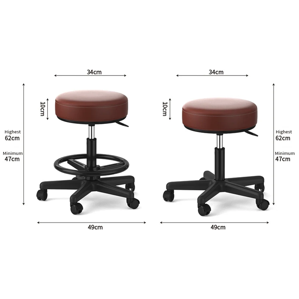 Round Rolling Stool Height Adjustable Swivel Lift Stool with 5 Wheels 35cm Dia Seat Stool Chair for Bar Salon Office Housework