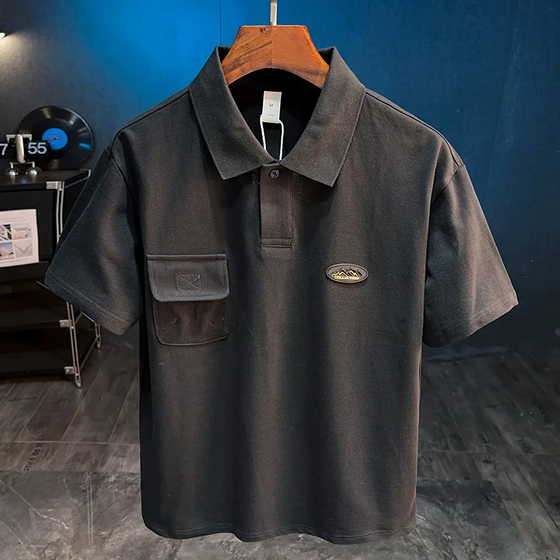 

2025 Summer New Short sleeved T-shirt Men's Solid Color Collar Half Sleeve Top Casual Versatile Polo