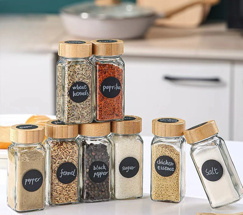 6/12/24Pcs Glass Spice Jars with Bamboo Lids, Airtight Seasoning Containers, Salt Pepper Shakers, Kitchen Spice Organizer Set