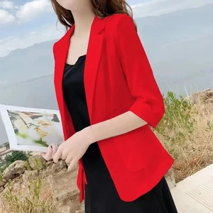 Small thin linen suit for women, sunscreen, casual blazers, cotton coat, Korean tops-en, 5xl, 2024 8 Main sales blazer linen - №5