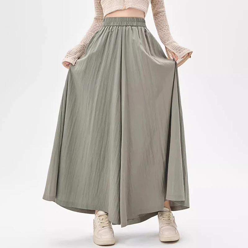 2025 frauen Feste Lose Fit Culottes Mädchen Chic Koreanische Hohe Taille Hose Heißer Verkauf Weibliche Eis Seide Breite Bein Hosen