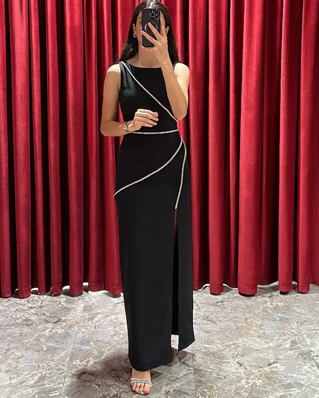 

Lovestory Chain Drill Decoration Prom Dresses Side Slit Long Elegant Party Evening Zipper Back Bridesmaid Dress for Weddings