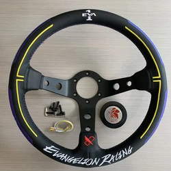 Universal Embroidery 330mm Aluminum Alloy Bracket Microfiber Leather Material Racing Sports Modified Steering Wheel