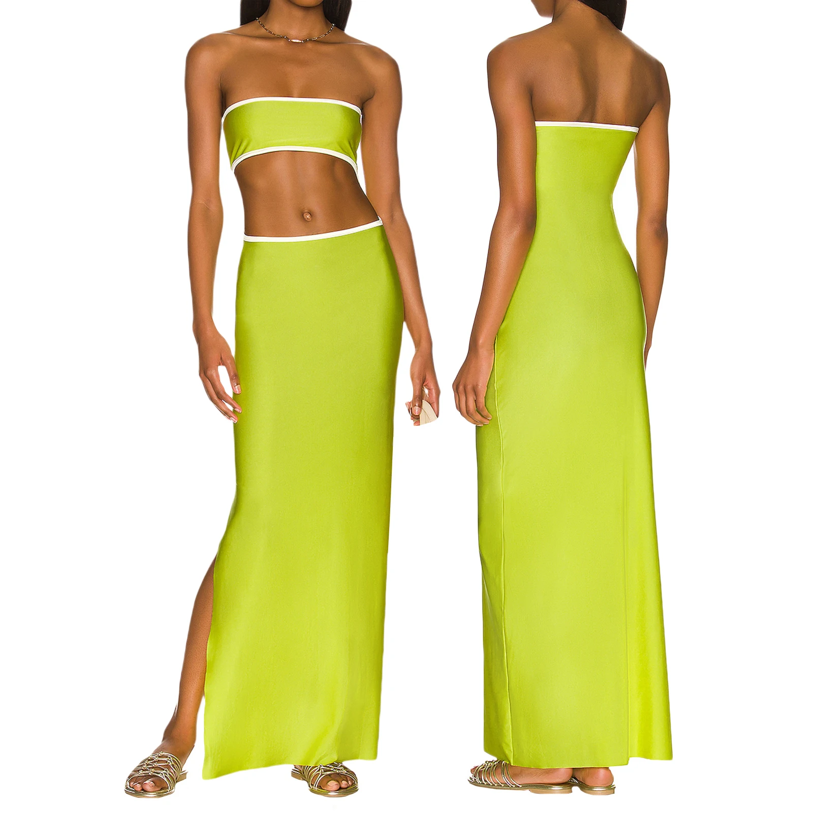 Fashion Women’s Casual Tube Tops Hollow Out Dress Fashion Gradient/Solid Color Off-shoulder Skinny Slit Long Dress