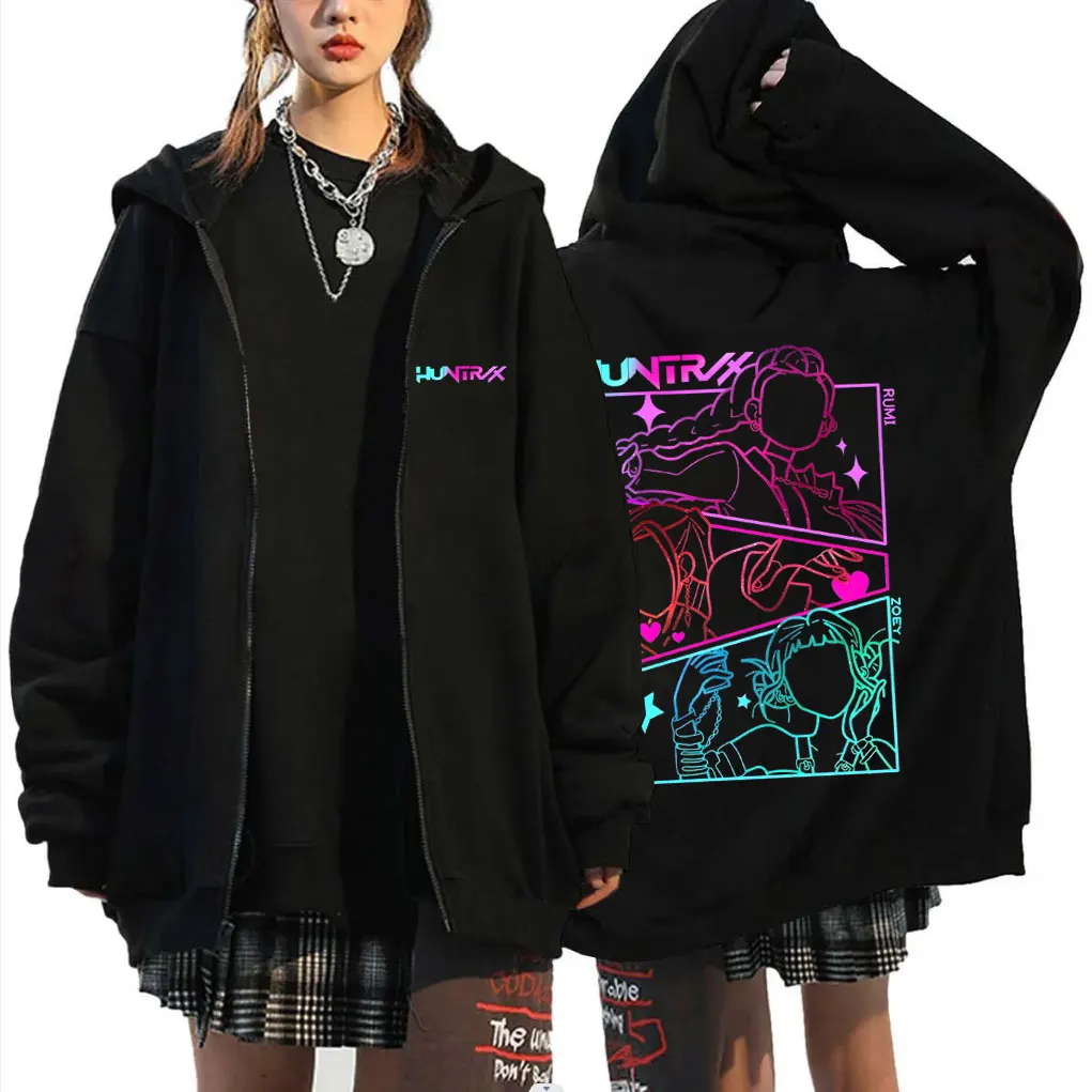 Movie KPop Demon Hunters Graphic Zipper Hoodie Kawaii Rumi Mira Zoey Print Zip Up Jacket Men Women Fashion Vintage Streetwear