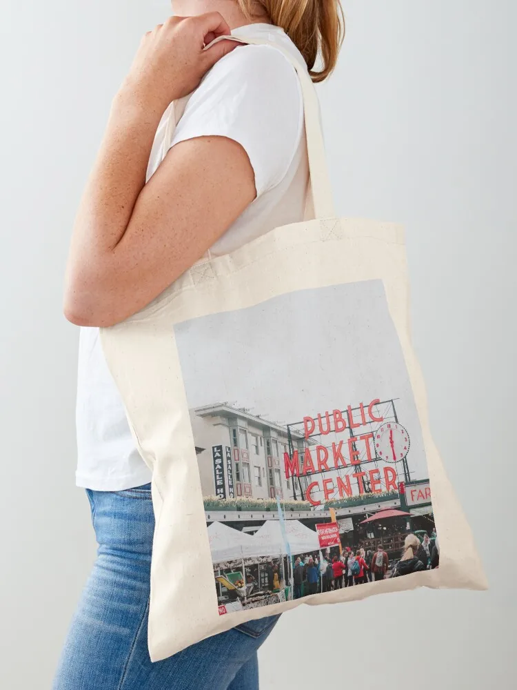 pike place, seattle Tote Bag eco pack canvas shopping bag shopping cart bags Portable shopping bag Canvas Tote